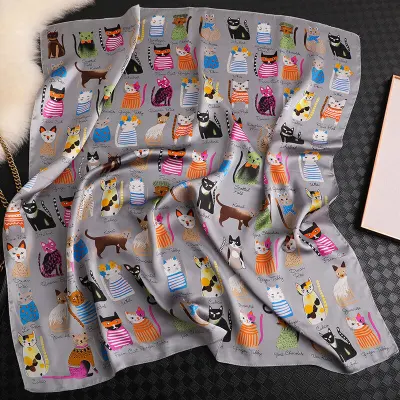 Cute Cat Pattern Square Scarf 90*90cm Polyester