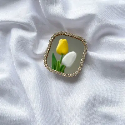 Fashion Mirror Rhinestone Pearl Decoration Phone Holder