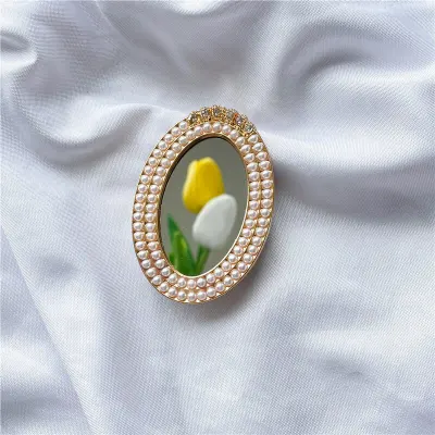 Fashion Mirror Rhinestone Pearl Decoration Phone Holder