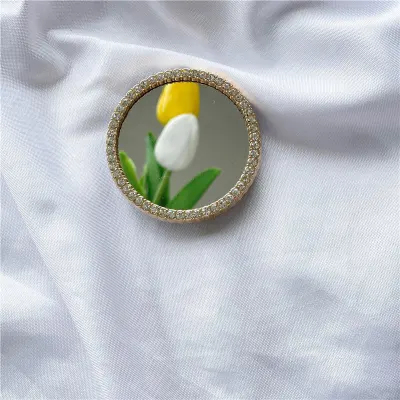 Fashion Mirror Rhinestone Pearl Decoration Phone Holder