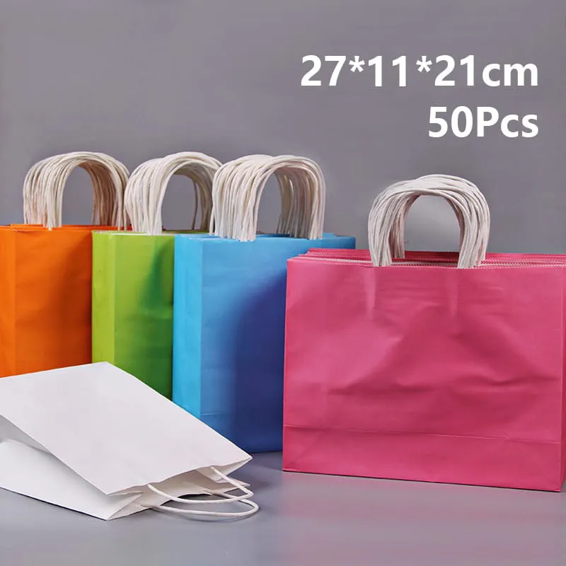 Custom Printed Kraft Paper Vertical Tote Shopping Bag for Clothing Storage (50 Pcs)