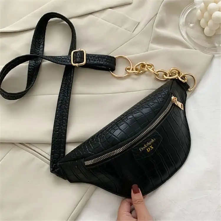 Women Crocodile Pattern Letter Printed Zipper PU Crossbody Bag