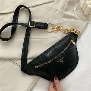 Women Crocodile Pattern Letter Printed Zipper PU Crossbody Bag