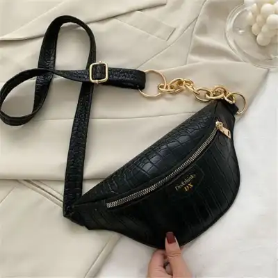 Women Crocodile Pattern Letter Printed Zipper PU Crossbody Bag