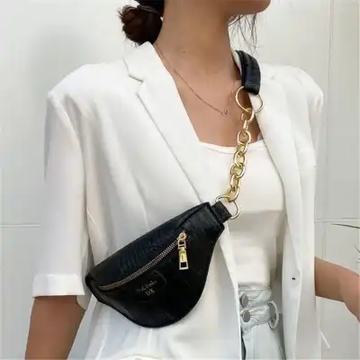 Women Crocodile Pattern Letter Printed Zipper PU Crossbody Bag