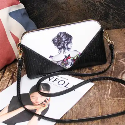 Fashion Color Blocking Printed Patchwork Zipper Square Crossbody Bag