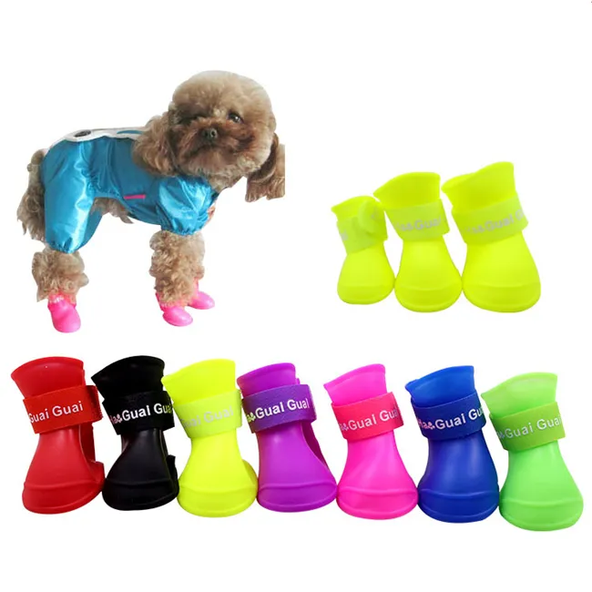 S-L 4pcs Pet Dog Silicone Rain Shoes, Waterproof Outdoor Pet Boots