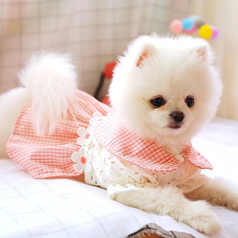 Pink Plaid Pattern Pet Dog Princess Skirt for Small Dogs