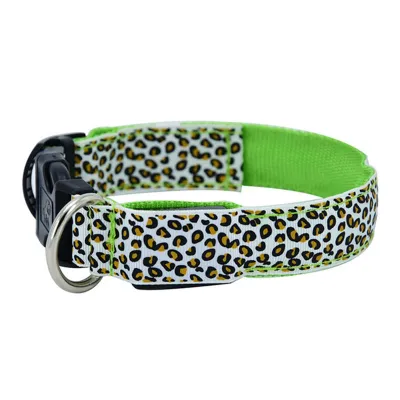 Safety Adjustable Leopard Nylon LED Luminous Pet Collar for Cats and Dogs