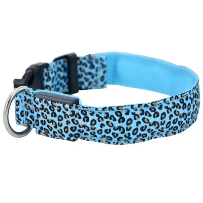 Safety Adjustable Leopard Nylon LED Luminous Pet Collar for Cats and Dogs