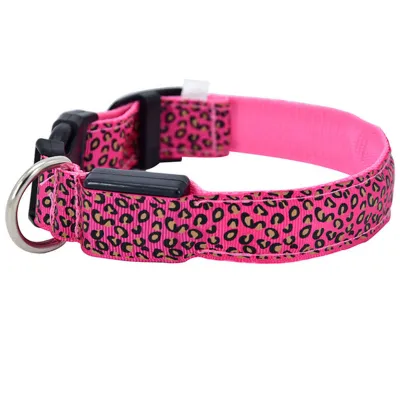 Safety Adjustable Leopard Nylon LED Luminous Pet Collar for Cats and Dogs