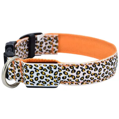 Safety Adjustable Leopard Nylon LED Luminous Pet Collar for Cats and Dogs