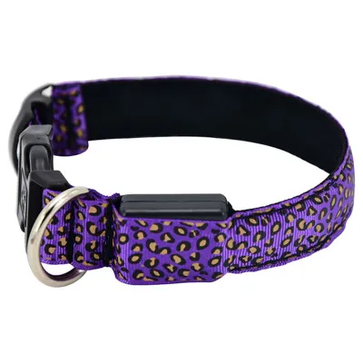 Safety Adjustable Leopard Nylon LED Luminous Pet Collar for Cats and Dogs