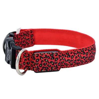Safety Adjustable Leopard Nylon LED Luminous Pet Collar for Cats and Dogs