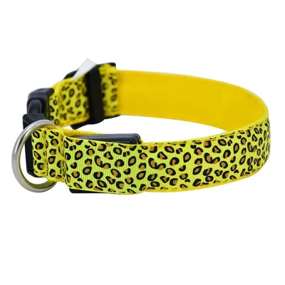 Safety Adjustable Leopard Nylon LED Luminous Pet Collar for Cats and Dogs