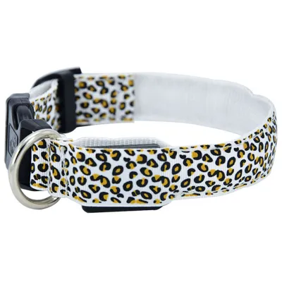 Safety Adjustable Leopard Nylon LED Luminous Pet Collar for Cats and Dogs