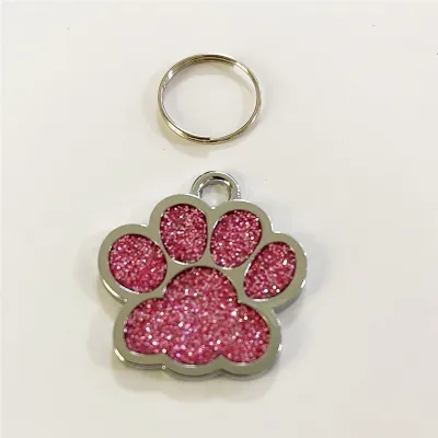 Cute Glitter Paw Pendant Dog Tags for Pets, Leisure Alloy Monochrome ID Tag, Universal Size 25-27