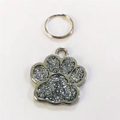 Cute Glitter Paw Pendant Dog Tags for Pets, Leisure Alloy Monochrome ID Tag, Universal Size 25-27