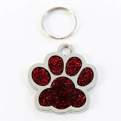 Cute Glitter Paw Pendant Dog Tags for Pets, Leisure Alloy Monochrome ID Tag, Universal Size 25-27