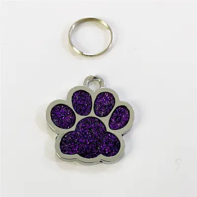 Cute Glitter Paw Pendant Dog Tags for Pets, Leisure Alloy Monochrome ID Tag, Universal Size 25-27