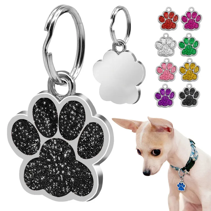Cute Glitter Paw Pendant Dog Tags for Pets, Leisure Alloy Monochrome ID Tag, Universal Size 25-27