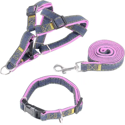 3pcs/Set Denim Chest Strap Collar Dog Leash Non-Stretch