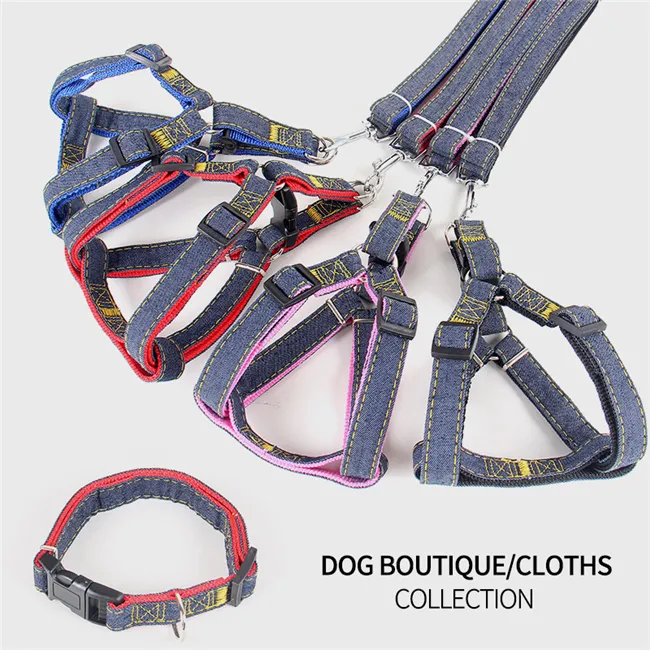 3pcs/Set Denim Chest Strap Collar Dog Leash Non-Stretch