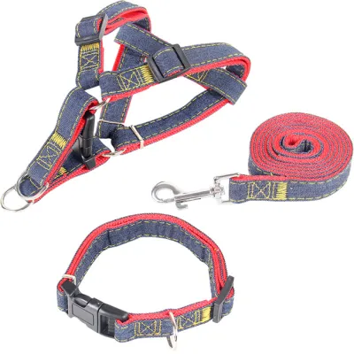 3pcs/Set Denim Chest Strap Collar Dog Leash Non-Stretch