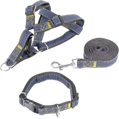 3pcs/Set Denim Chest Strap Collar Dog Leash Non-Stretch