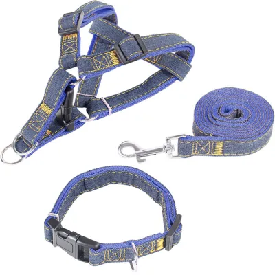 3pcs/Set Denim Chest Strap Collar Dog Leash Non-Stretch