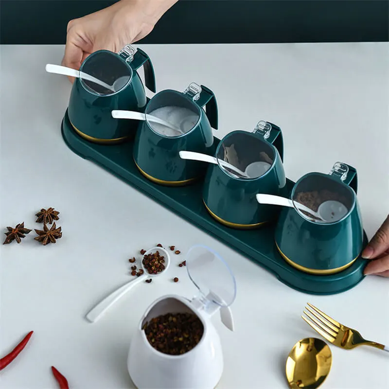 4pcs/set Plastic Condiment Jar Set for Kitchen Storage