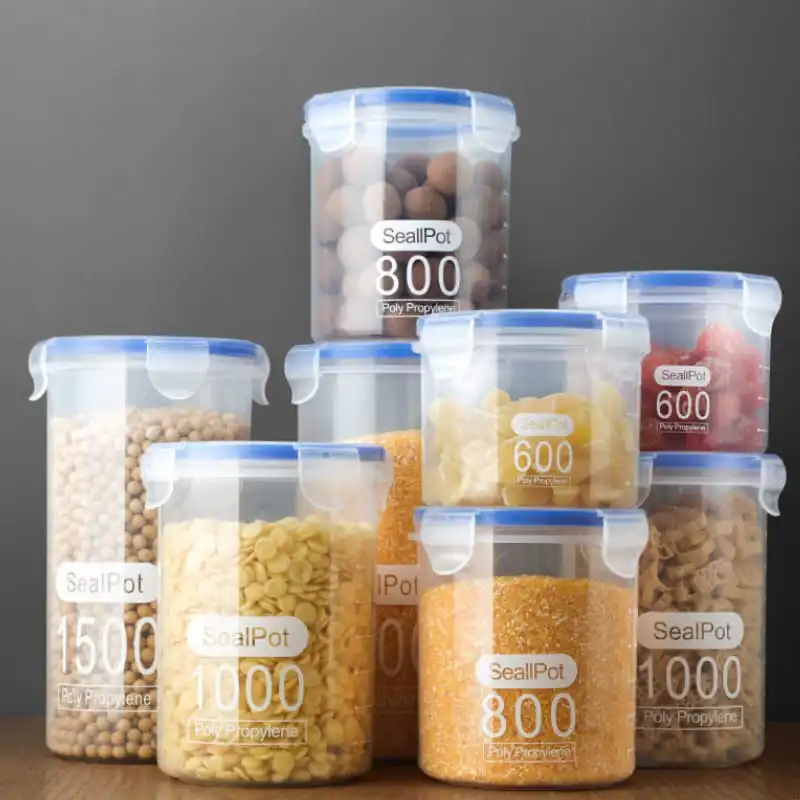 6pcs/set Kitchen Grains Storage Box Plastic Airtight Container with Lid