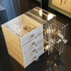 Women Drawer Type And Display Rack Design Jewelry Storage Box With Flannelette Lining