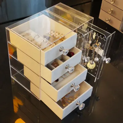 Women Drawer Type And Display Rack Design Jewelry Storage Box With Flannelette Lining
