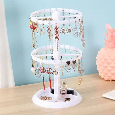 Rotatable Double-Layer Solid Color PPC Jewelry Display Rack