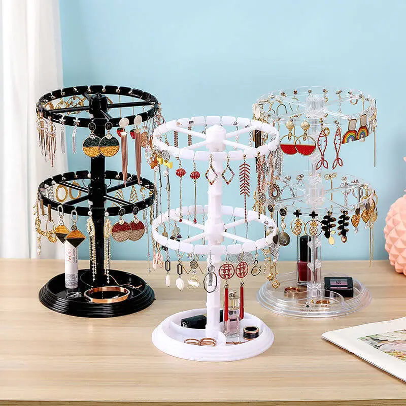 Rotatable Double-Layer Solid Color PPC Jewelry Display Rack