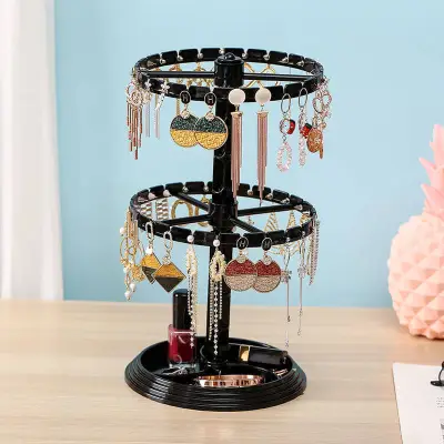 Rotatable Double-Layer Solid Color PPC Jewelry Display Rack