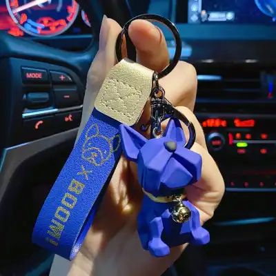 Unique Cartoon Bulldog Shaped Decorative Keychain with PVC Resin Alloy