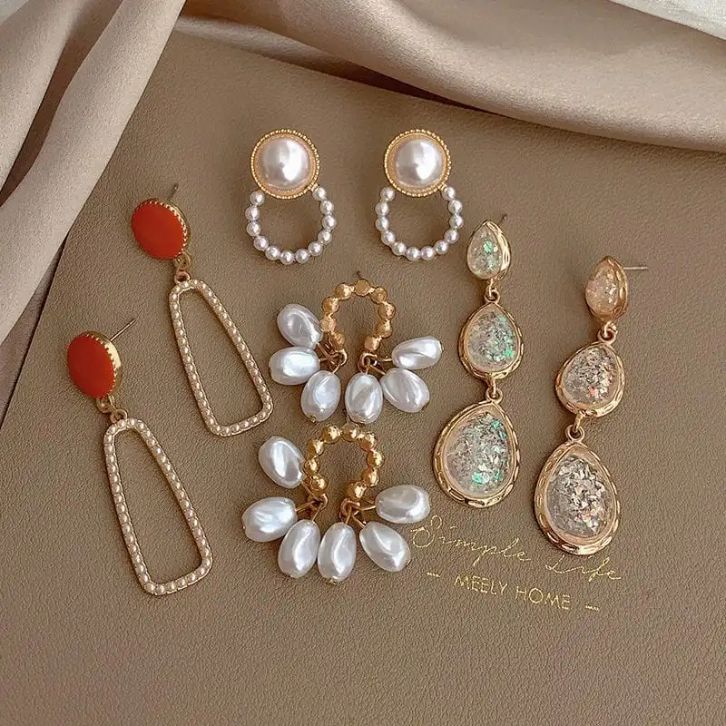 4pair/set Women Retro Geometric Design Earrings Set