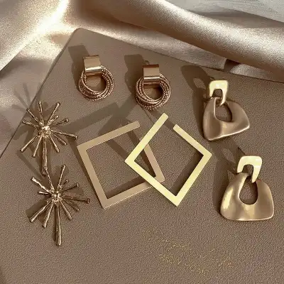 4pair/set Women Retro Geometric Design Earrings Set