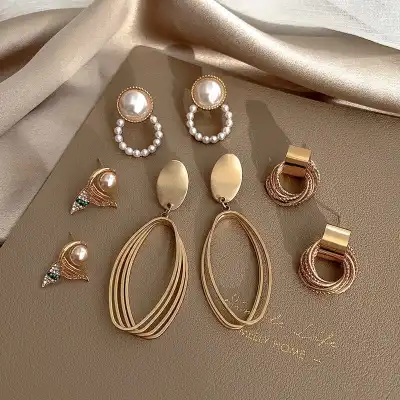 4pair/set Women Retro Geometric Design Earrings Set