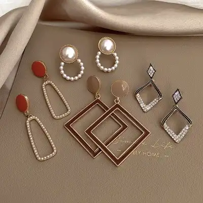 4pair/set Women Retro Geometric Design Earrings Set