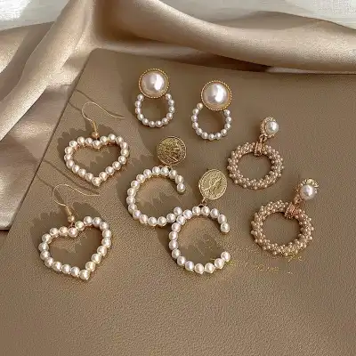Women Retro Pearl Decorative Geometry Earrings Set