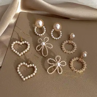 Women Retro Pearl Decorative Geometry Earrings Set