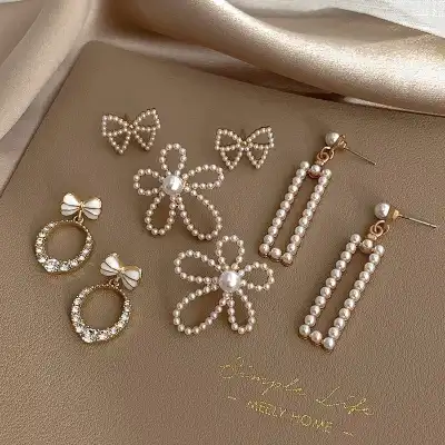 Women Retro Pearl Decorative Geometry Earrings Set