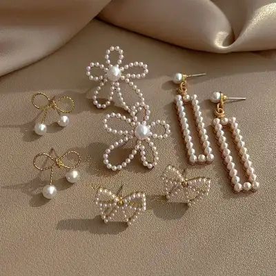Women Retro Pearl Decorative Geometry Earrings Set