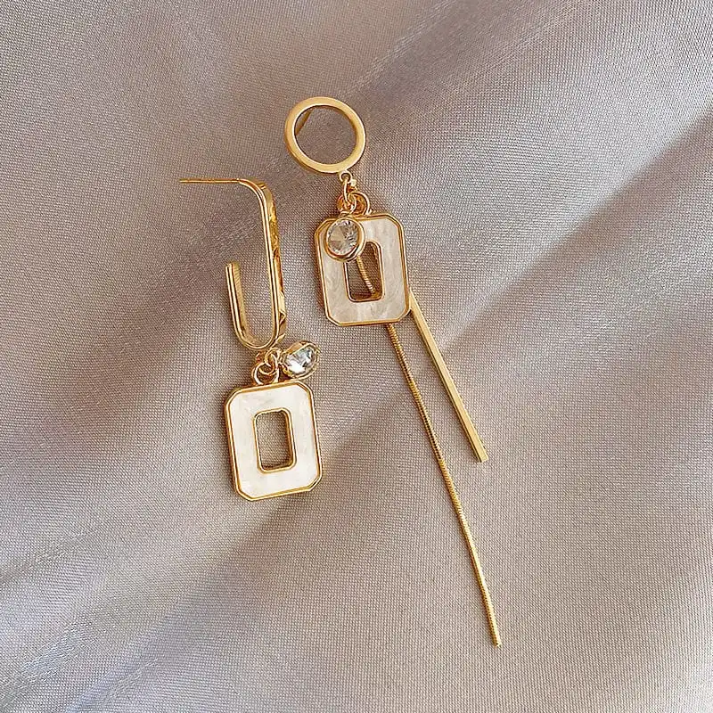 Women Unique Asymmetry Square Design Alloy Rhinestone Earrings