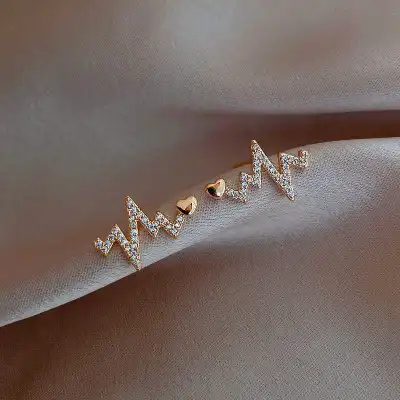 Women Unique Heartbeat Pattern Design Rhinestone Alloy Ear Stud