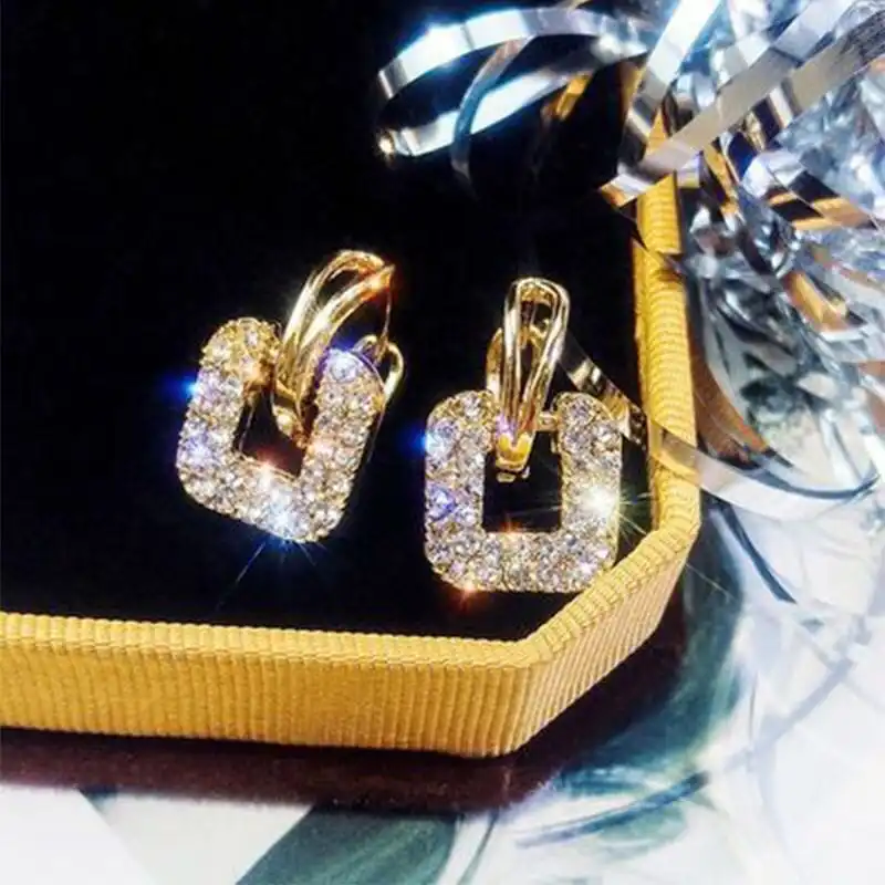 Fashion Square Rhinestone Decoration Alloy Earrings