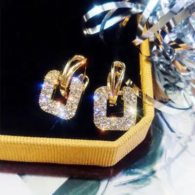Fashion Square Rhinestone Decoration Alloy Earrings
